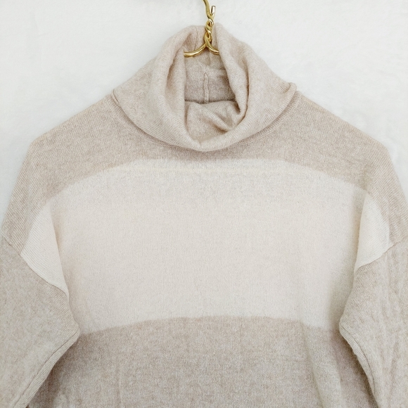 Benedetta B Striped Knit Long Turtleneck Cream /white Merino Wool Sweater P3315 - Picture 2 of 8